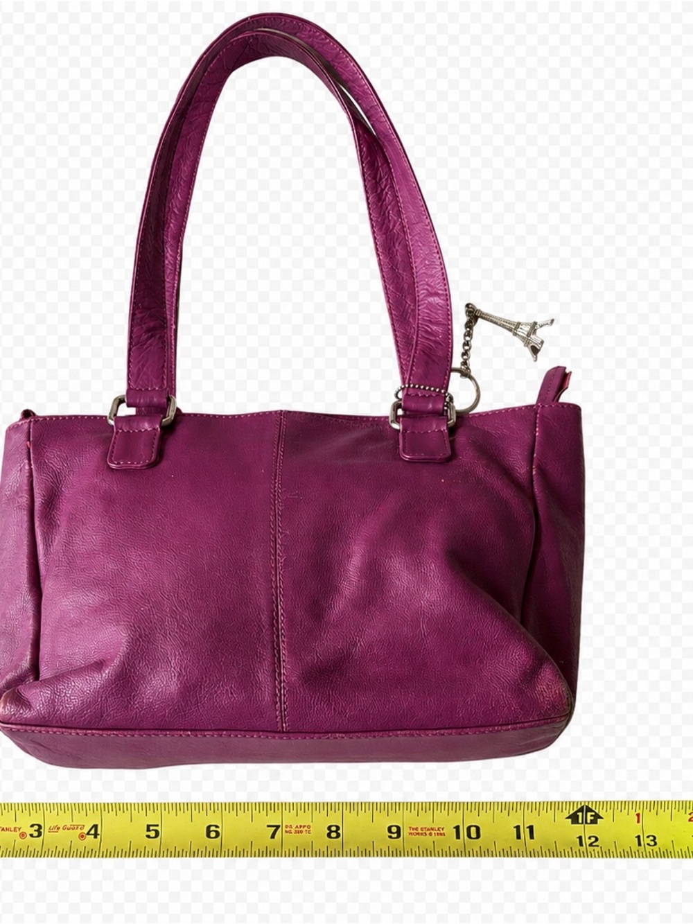 Women's Plum Leather Shoulder Bag with Front Ring Detail - Picture 2 of 11